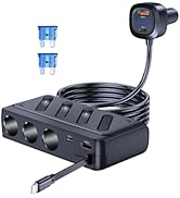 LIHAN Cigarette Lighter Splitter Adapter, 3 Sockets &amp; 5 USB Ports (3 Type-C+2 QC), Retractable 45...