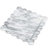 Natural 100% Marble Vanity Tray Luxury Scalloped Marble Storage Square Rectangle Tray for Home De...