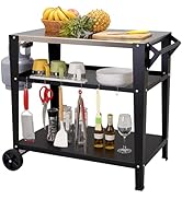 LEETOLLA Stainless Steel Outdoor Grill Cart with Wheels, Heavy-Duty 3-Tier BBQ Prep Table for Piz...