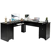 Tangkula L Shaped Office Desk, 66.5 Inches Corner Computer Desk with Storage Drawers &amp; Cabinet, H...