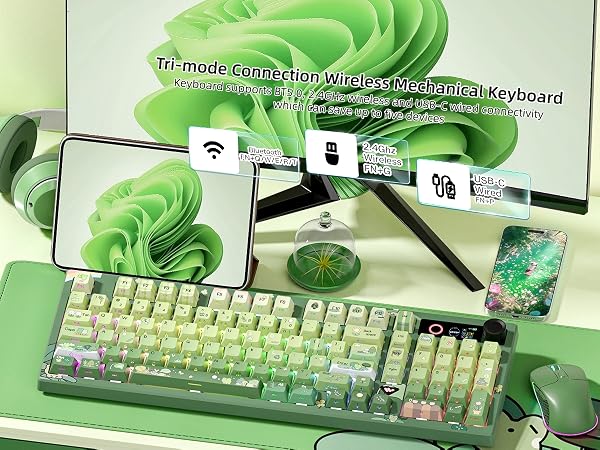 Frog Wireless Mechanical Creamy Keyboard,Gaming Keyboard with Number Pad,98% Keyboard