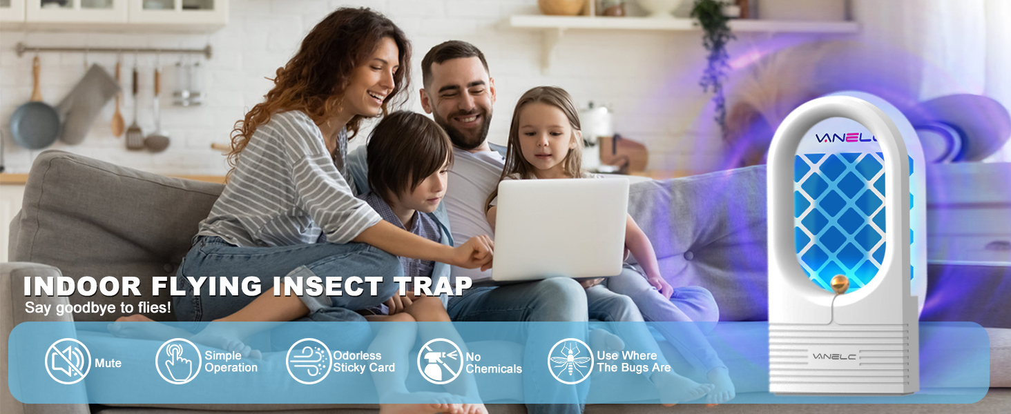 Flying Insect Trap Plug-in Indoor Gnat Moth Catcher Fly Tapper Night Light UV Attractant Catcher