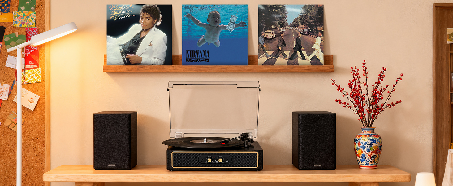 black record player with speakers