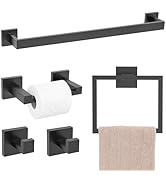 TQKAG Matte Black Bathroom Hardware Accessories Set 5 Pieces, Double Post Pivoting Toilet Paper H...