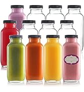 DilaBee 12-Pack Glass Juice Bottles with Lids - 16 oz Glass Bottles with Lids for Juice, Smoothie...