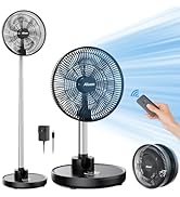 Aluan 12" Quiet Oscillating Fan with 12000mAh Rechargeable Battery, Foldaway Standing Fan/Table F...