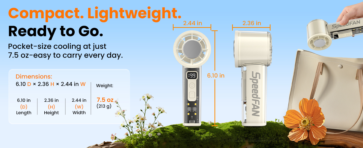Compact. Lightweight .Pocket-size cooling at just 7.5 oz-easy to carry every day.