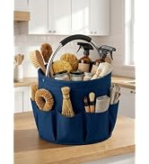 Cleaning Caddy with Handle, 17L Foldable Storage Basket with 6 Pockets, Portable Cleaning Supplie...