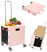Foldable Utility Cart Folding Portable Rolling Crate Handcart Shopping Trolley Wheel Box with Lid...