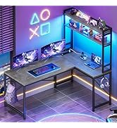 SEDETA L Shaped Computer Desk, 45.3” Small Office Desk, Corner Compuer Desk with Hutch, LED Light...