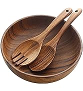 Wooden Salad Bowls, AOOSY Large Acacia Wood Salad Serving Bowl with Serving Tongs, 9.3" D x 2.8" ...