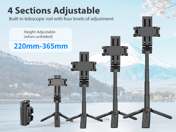 ULANZI JJ02 Selfie Stick Tripod, Extendable Grip Phone Tripod with Detachable Remote 