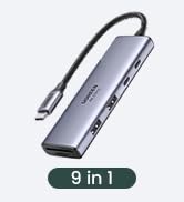 UGREEN Revodok 9 in 1 USB C Hub Gigabit Ethernet Adapter 4K@60Hz HDMI, 100W PD Charging,USB A&amp;C D...