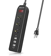 Power Strip Surge Protector 3 AC Outlets with 3 USB Ports (5V/2.4Ax3), HITRENDS Plug Strip with U...