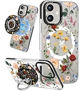 Lotadilo Case for iPhone 16 Plus Case with Magsafe Ring Holder - for Women Retro Flower Design TP...