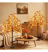 2Pack 4FT 100LED Artificial Lighted Maple Tree, Fall Decorations for Home, Maple Tree with Timer ...