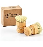 SUBEKYU Bamboo Dish Scrub Brushes for Kitchen, Wooden Cleaning Scrubbers Set for Washing Cast Iro...