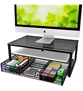 Simple Trending-Metal Monitor Stand Riser and Computer Desk Organizer with Drawer for Laptop, Com...