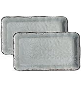 LEHAHA Melamine Serving Platter, Crackled Rustic Serving Tray Set of 2, Farmhouse Large Rectangle...