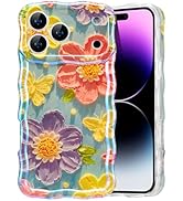 EYZUTAK Case for iPhone 17 Pro Max, Colorful Retro Oil Painting Flower Laser Glossy Pattern Cute ...