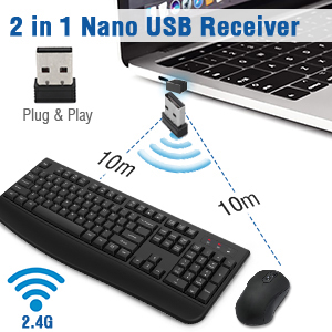 The keyboard and mouse share a single USB receiver