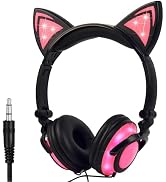 Olyre Kitty Cat Ear Wired Headphones for Kids Teens Adults-with Rechargeable LED Light and 3.5mm ...