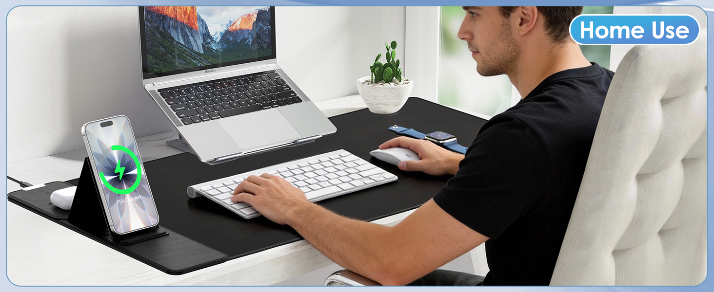 Mouse Pad with Phone Holder Magnetic Wireless Charging