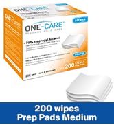 ONE-CARE Prep Pads Medium, Box of 200 wipes