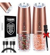 AmuseWit Gravity Electric Salt and Pepper Grinder Set [White Light] USB Rechargeable Automatic Pe...