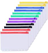 Antner 12PCS A5 Binder Pockets 6-Hole Budget Cash Envelopes for A5 6-Ring Binder, Multicolor Zipp...