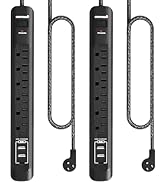 2 Pack Power Strip Surge Protector - 5Ft Extension Cord with 6 Outlets with 3USB Ports(1 USB C) P...