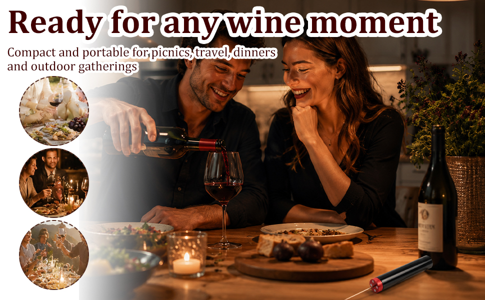 Portable Air Pressure Wine Opener, Compact Manual Wine Cork Remover