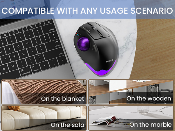 Wireless Trackball Mouse, Ergonomic Bluetooth Rechargeable Computer Mouse-Purple Ball