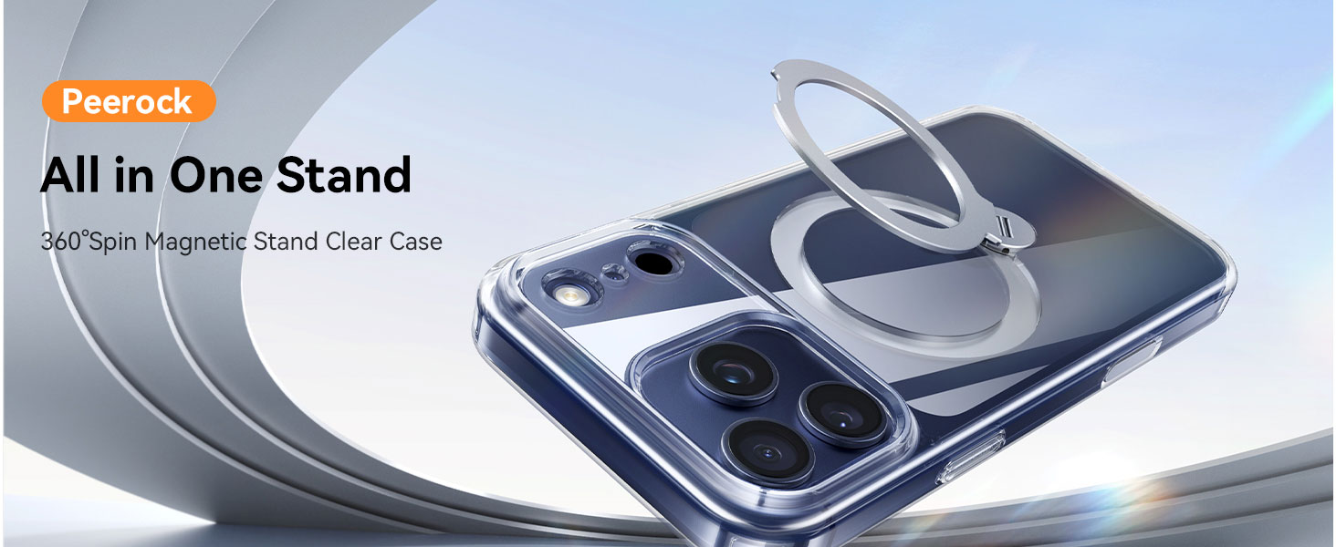Peerock for iphone 17 pro max case clear with magnetic stand