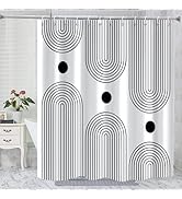 GKLEASG White and Black Shower Curtain, Boho Minimalist Mid Century Modern Arch Geometric Machine...