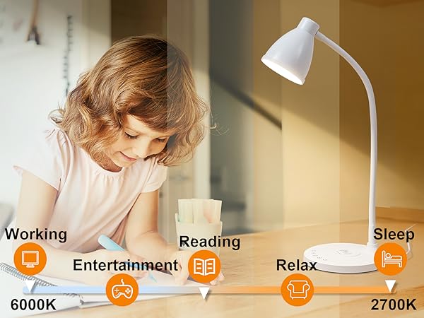 Desk Lamp for Home Office LED Desk Light USB Charging Ports Bedside Table Lamp for College Dorm Room