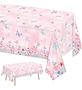 LINHAXM 3 Pack Butterfly Tablecloth Disposable Plastic Table Covers for Girls Kids Birthday Party...