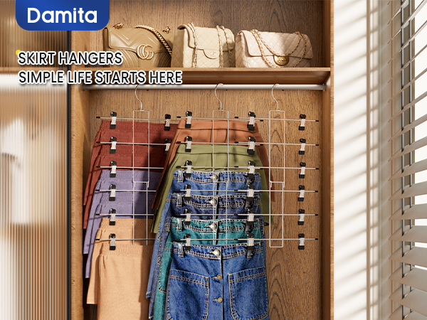Skirt Pants Hangers with Clips Space Saving Hanging Closet Organizer