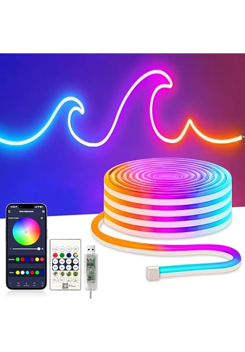 EZMYMA 16.4FT Neon Rope Lights,Flexible RGB+IC LED Strip Lights,Remote Control,Multiple Modes,for...