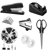 SKYDUE Black Office Supplies Set, Black Desk Accessories, Stapler, Tape Dispenser, Scissors, Bind...