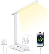 Desk Lamp with USB Charging Port: Table Lamp with Power Strip, Charging Station - 2 Outlets 1 USB...
