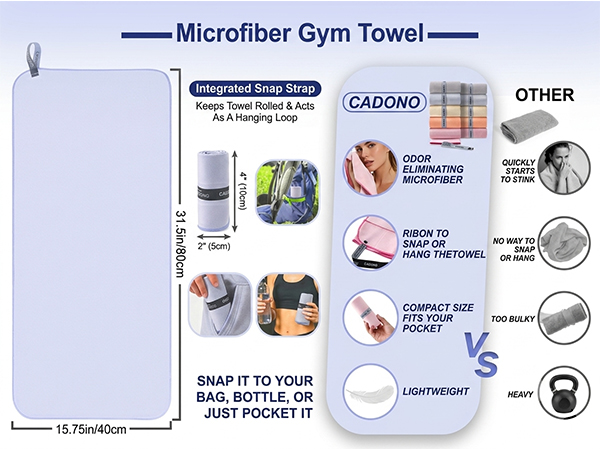 Workout Sweat Sports Towel for Hot Yoga, Tennis, Running, Exercise, Working Out, Camping