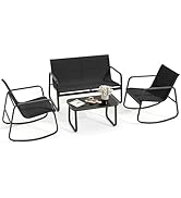 YITAHOME 4 Piece Patio Furniture Set, Small Backyard Bistro Rocking Chairs, Loveseat and Glass Ta...