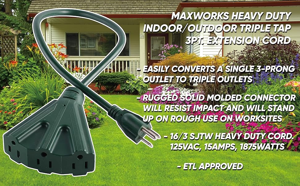 triple tap electric electrical connector outlets multiple backyard lawn power tools extension multi