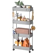 Pipishell Slim Storage Cart with Wheels, 4 Tier Bathroom Storage Organizer Rolling Utility Cart f...