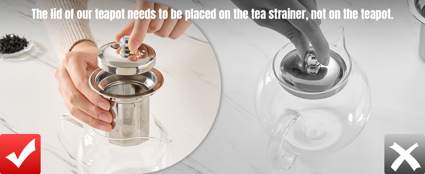Glass Teapot Stovetop 22 OZ/650ml, Tea pot with Removable 18/8 Stainless Steel Infuser