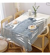 MCALK Blue Rectangle Tablecloth and Frosted White Plastic Tablecloth Protector, Stain and Wrinkle...