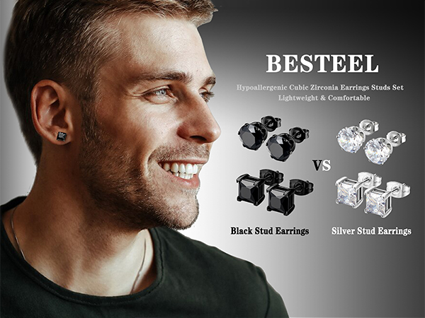 Cubic Zirconia Black Stud Earrings