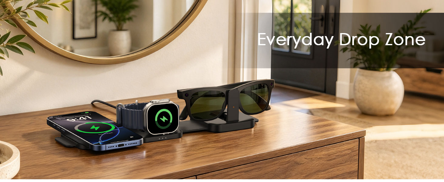 3 in 1 meta foldable charging station rayban apple watch iphone