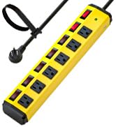 Heavy duty metal power strip surge protector individual switches, 6ft 15A